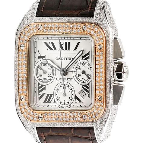 cartier santos chronograph diamonds|cartier santos 100 price uk.